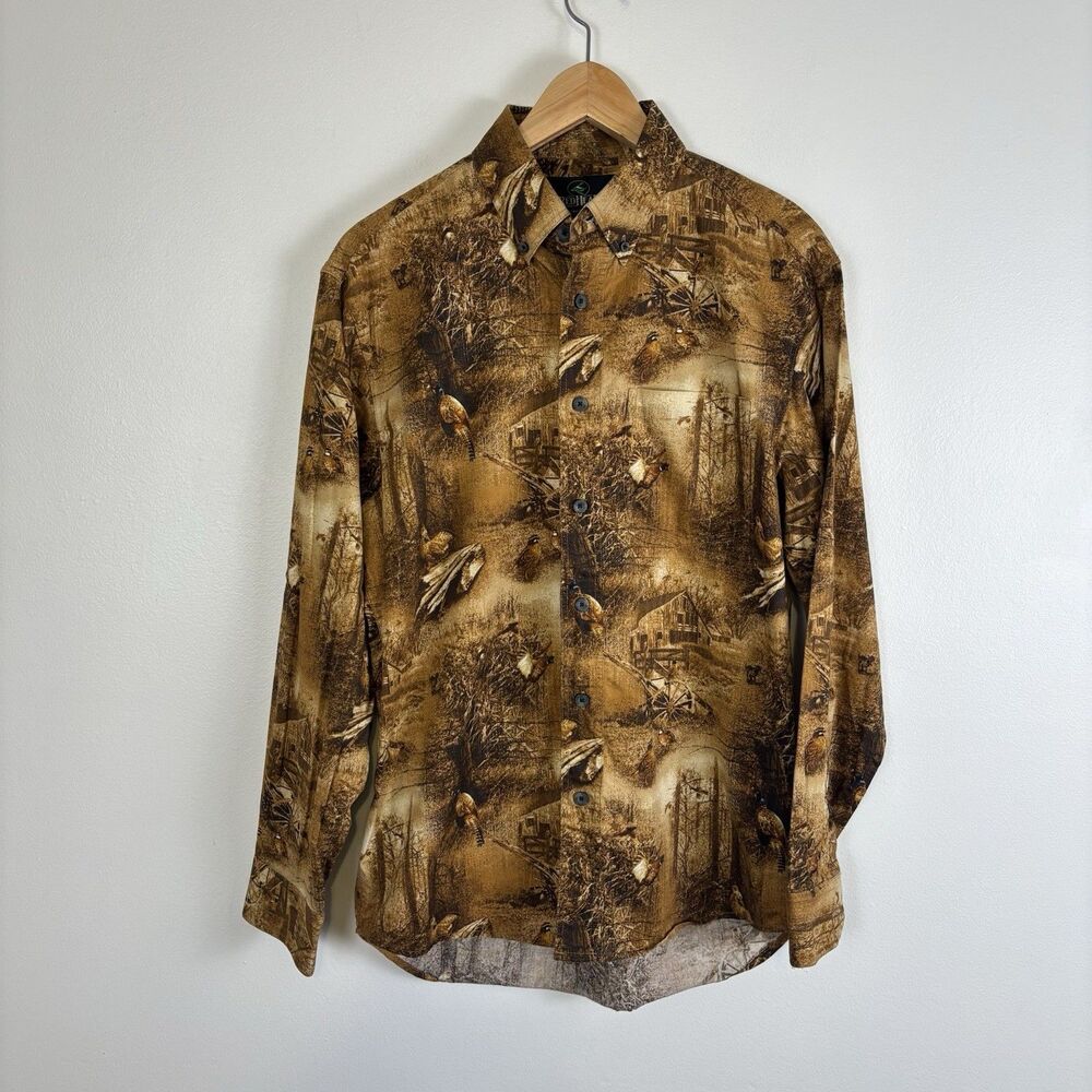 RedHead Flannel Shirt Mens Small Brown All Over Print Pheasant Hunting Cotton